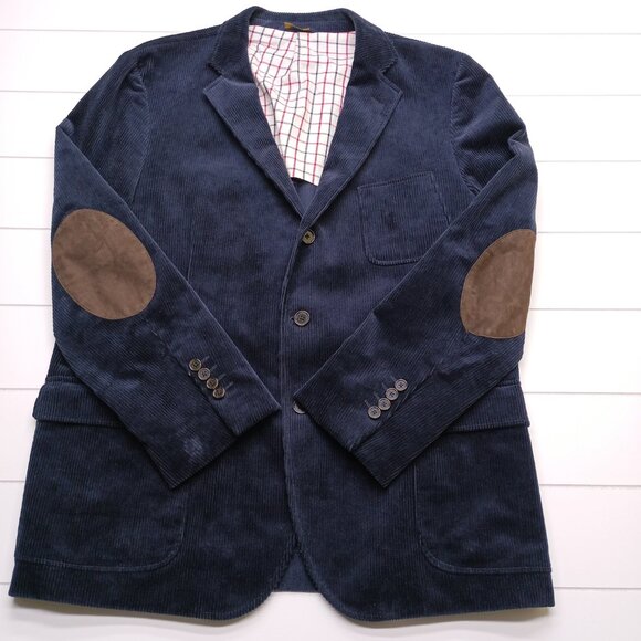 Brooks Brothers Navy Corduroy Blazer Regent Fit Elbow Patches Ivy Classic 46R - Picture 5 of 14